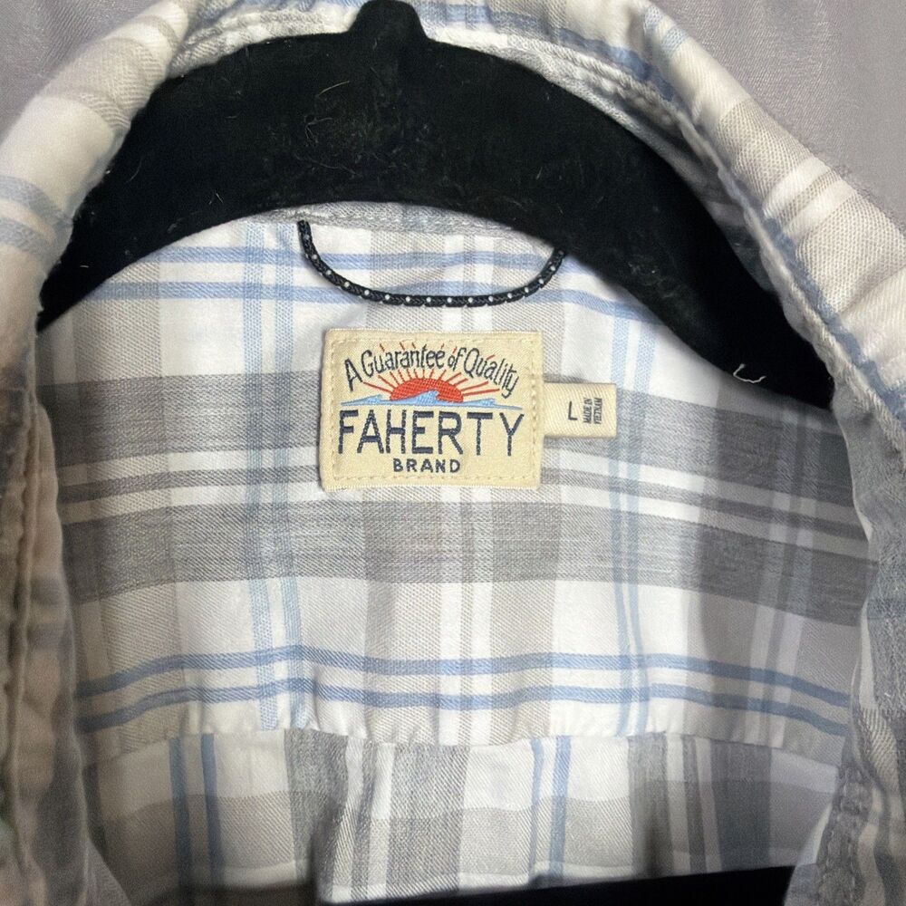 Faherty Men's Large Blue Grey Plaid Flannel Long Sleeve The Movement Shirt - Picture 3 of 9